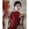 新中式敬酒服旗袍2024夏季红色新娘，改良小个子连衣裙订婚礼服
