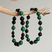 天然孔雀石黑玛瑙手串  单圈手链原创设计饰品礼物