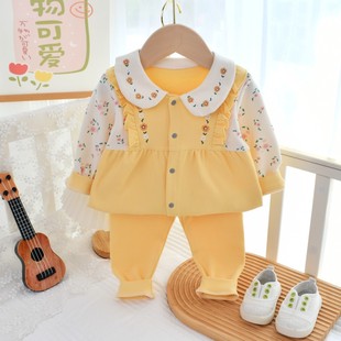 女宝宝套装春秋纯棉长袖小公主，长袖分体外穿小女孩1-3岁婴儿2件套