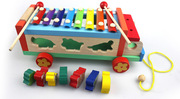 儿童早教玩具 动物拖拉敲琴8音阶敲琴手敲琴益智木制八音