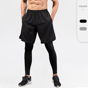 男士运动裤假两件健身篮球田径跑步训练短裤套装弹力速干紧身裤