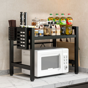 微波炉置物架厨房可伸缩多层电饭煲烤箱加厚台面家用支架收纳神器