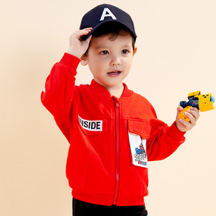 男童外套2023儿童红色韩版棒球服秋季宝宝洋派卡通拉炼衫潮服