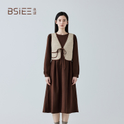 BSiEE本涩马甲连衣裙套装女冬季森系复古高级感气质两件套女