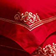 大红色纯棉靠垫枕套刺绣抱枕，一对45*45cm沙发结婚床上用品婚庆
