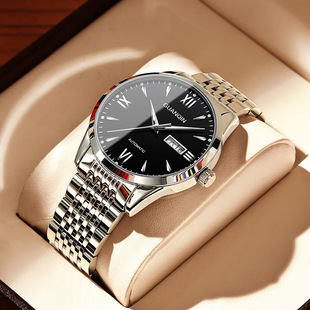冠琴品牌商务简约夜光防水全自动机械手表男时尚钢带精钢国产腕表