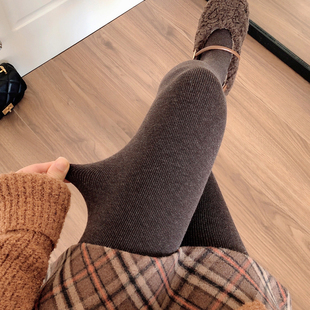 秋冬季奶咖啡色连裤袜女加厚加绒烟灰色打底裤袜，显瘦深灰色踩脚袜