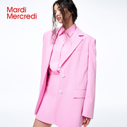 MardiMercredi单排扣粉红色翻领西装时尚百搭显瘦韩系薄棉外套女