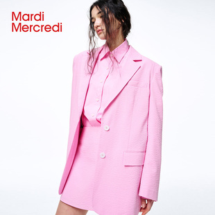 mardimercredi单排扣粉红色翻领西装，时尚百搭显瘦韩系薄棉外套女