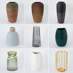 北欧简约创意轻奢透明花瓶，陶瓷花盆花器，玻璃插花瓶客厅餐桌摆件