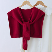 夏季空调护颈外搭红色针织毛线小披肩女春秋配裙子衬衫网红薄围巾