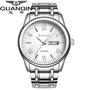 冠琴钢带双手表石英表，瑞士品牌商务夜光日历，女款精钢男款国产腕表