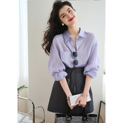 法式紫色棉麻防晒衬衫女衬衣设计感小众高级感休闲别致气质上衣