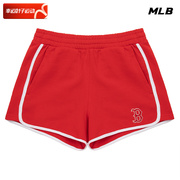 MLB 红色针织短裤女春季运动裤纯棉透气五分裤休闲跑步裤