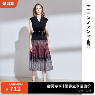 ELLASSAY歌力思夏季腰带装饰拼接设计连衣裙女EWE202Y01000