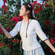 中国风女装春夏季民族风中式改良唐装汉服上衣绣花衬衫上衣