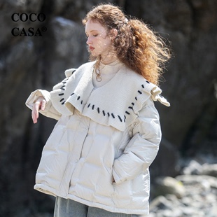 cococasa原创鸭绒小个子娃娃领羽绒服女短款2023冬新零鹅绒韩外套