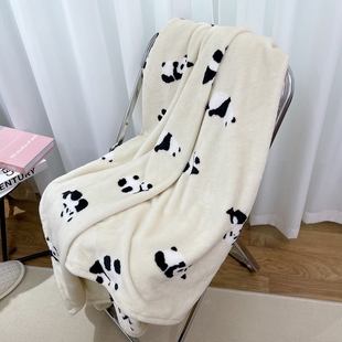 软fufu可爱熊猫嘭嘭，保暖毛毯加厚秋冬午睡温暖床单牛奶绒毯