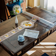 新中式餐桌垫pvc透明软玻璃茶几桌布防水防油免洗蕾丝刺绣水晶板