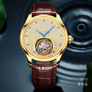 手表镂空皮带瑞士机芯品牌，防水机械男时尚真皮，夜光陀飞轮国产腕表