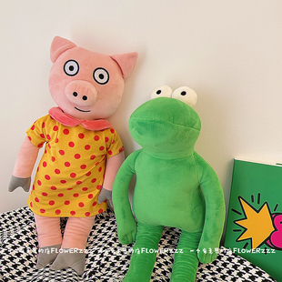 可爱的波西和皮普小猪，青蛙毛绒玩具布偶，儿童英语绘本公仔娃娃礼物