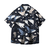 轻漫物语海洋鲨鱼图案，衬衫男生夏季夏威夷度假风宽松短袖衬衣外套