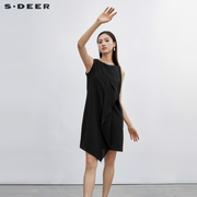 sdeer圣迪奥小黑裙不规则设计感雪纺裙子无袖原创连衣裙S20281202