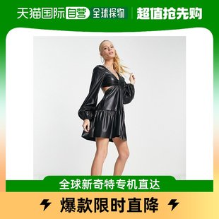 香港直邮潮奢 ASOS 女士pu 设计长袖剪口迷你连衣裙(黑色)