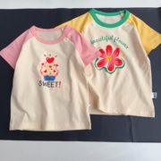 纯棉可爱儿童短袖T恤 夏装 甜美花朵雪糕宝宝半袖上衣 洋气女童衫