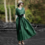 赫轩原著夏装原创民族风复古连衣裙，女装不对称设计修身显瘦长裙子