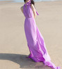 2023时尚优雅性感摄影模特宴会红毯结婚旅拍浅紫色，露背雪纺礼服
