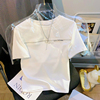 欧洲站2024夏季小众拉链装饰简约款白色短款修身短袖T恤上衣