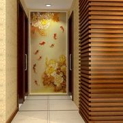 3d立体中式牡丹九鱼图玄关走廊，过道壁纸客厅背景墙纸装饰墙布壁画