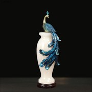 全铜孔雀摆件天然玉石花瓶新中式简约家居工艺品日常送礼艺术品
