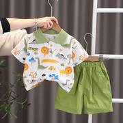 宝宝夏装儿童套装男童夏季短袖衬衫七分裤两件套薄款婴儿分体衣服