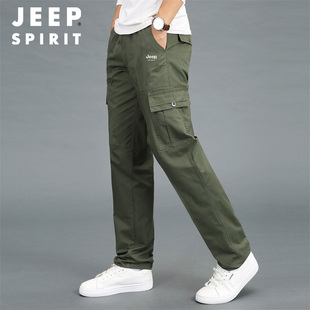 jeepspirit纯棉，休闲长裤男薄款宽松直筒，加肥加大码工装