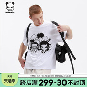 Hipanda你好熊猫T恤男款BRO嘻哈爆炸头设计短袖T恤潮牌