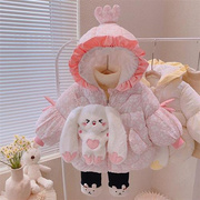 2022年两岁女宝宝冬装套装羽绒服洋气时髦加绒加厚棉衣棉袄