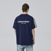 CLIMAX VISION织带拼接双排字母印花T恤短袖美式高街复古半袖tee