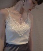 吊带背心女外穿夏季2023韩版白色蕾丝无袖上衣内搭V领打底衫