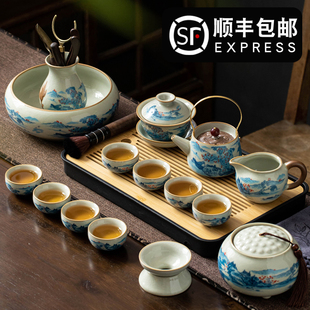 汝窑功夫茶具套装2024家用小茶台一整套陶瓷泡，茶杯喝茶壶茶盘