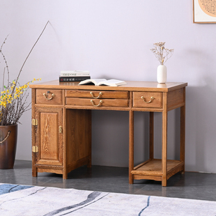 红木家具鸡翅木电脑桌中式实木书桌带柜子台式家用办公桌原木画案