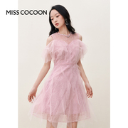 missCOCOON珠片蕾丝裙子2023夏装女装层层网纱高级感连衣裙女