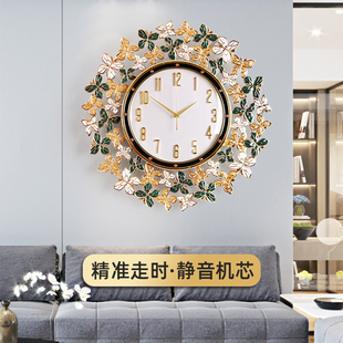 珐琅彩蝴蝶时钟挂钟客厅家用时尚欧式轻奢创意艺术挂墙装饰石英钟