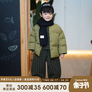 砚台家童装儿童羽绒服，男童短款外套，2023冬季宝宝面包服军绿色