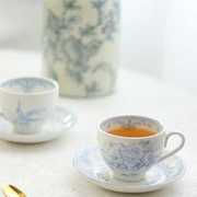 复古蓝系牡丹花下午茶杯碟陶瓷套装田园风咖啡牛奶杯碟英式红茶杯