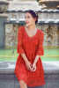 红色重工蕾丝刺绣连衣裙，年会礼服精致名媛，收腰裙9709