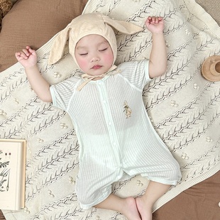 新生婴儿连体衣夏季薄短袖无骨哈衣莫代尔宝宝衣服透气婴幼儿短爬
