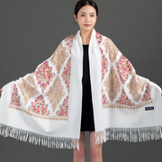 尼泊尔刺绣西藏民族风，羊绒围巾百荷花，绣花羊毛青海湖旅行度假披肩