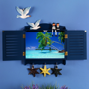 室内地中海风格蓝色百叶窗款，客厅电表箱遮挡箱配电箱电表盒装饰箱
